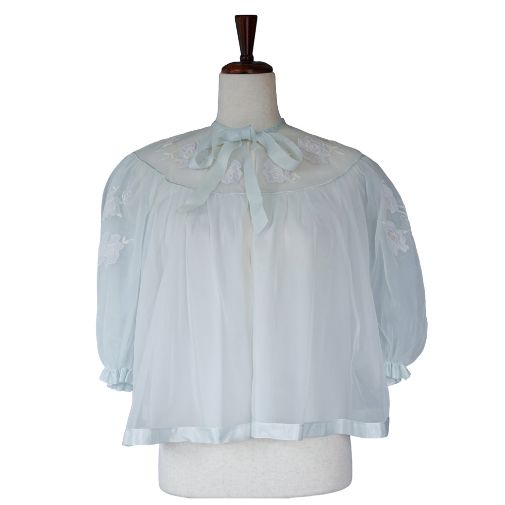 VTG Gotham Floral Lingerie Jacket M Peignoir Bed Topper Bridal Coquette Fairy